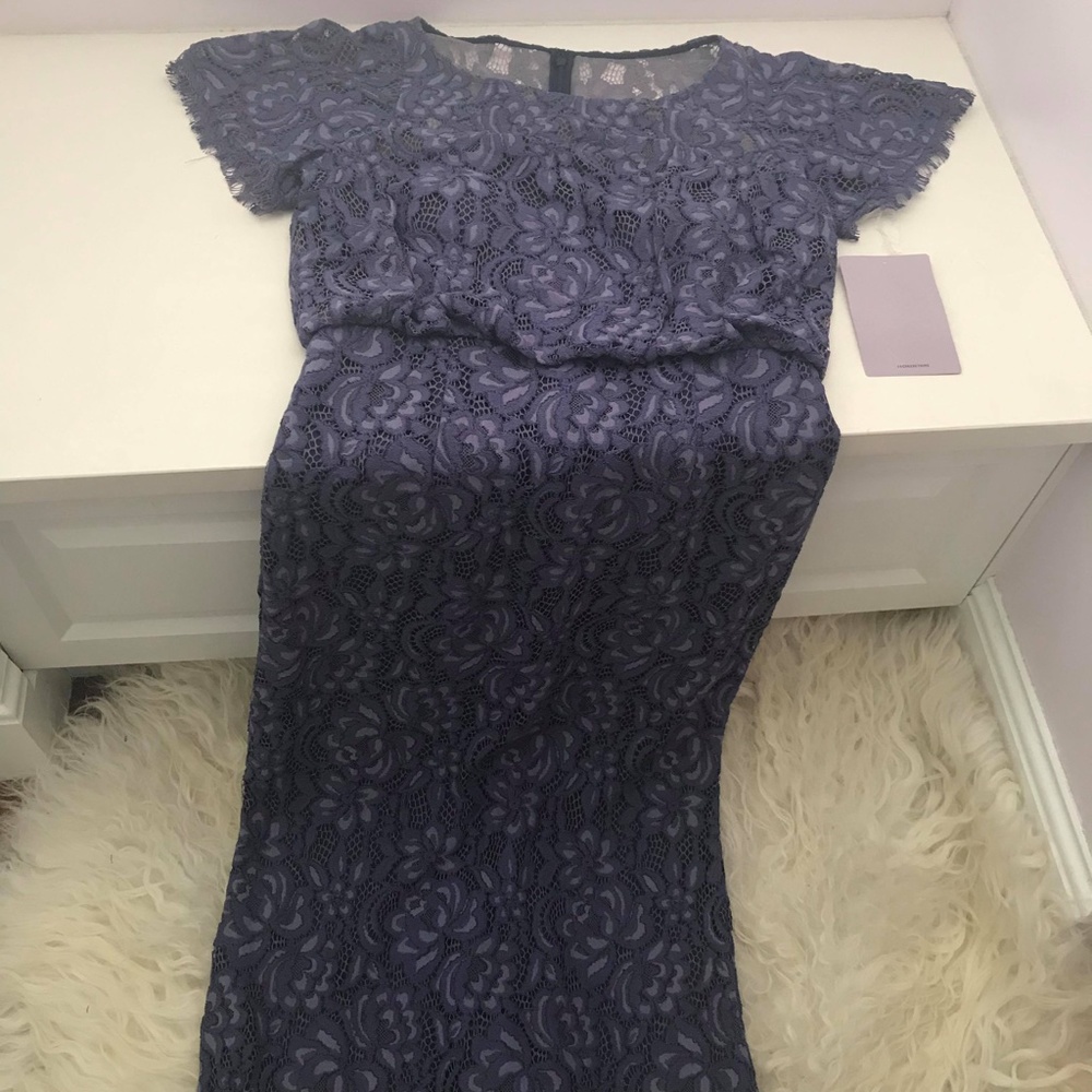 JS COLLECTIONS Short Sleeve Illusion Lace Gown - Picture 4 of 10